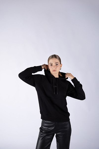Nordbron Women's Black Pocket Knitted Long Sleeve Casual Sweatshirt Soft Textured Hooded Seasonal Mund