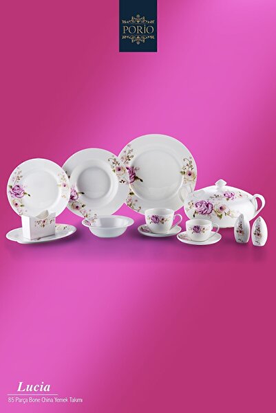 Porio Lucia 85 Parça Bone China 12 Kişilik Porselen Yemek Takımı