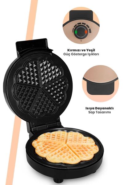 GOLDMASTER Goldy Rose Gold 1000 Watt Taşmayı Önleyen Derin Plakalı Waffle Makinesi
