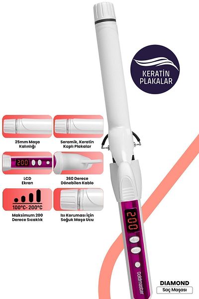 GOLDMASTER Diamond Digital Display Ceramic Plate 360 Degree Rotatable Cable Hair Styling Tongs