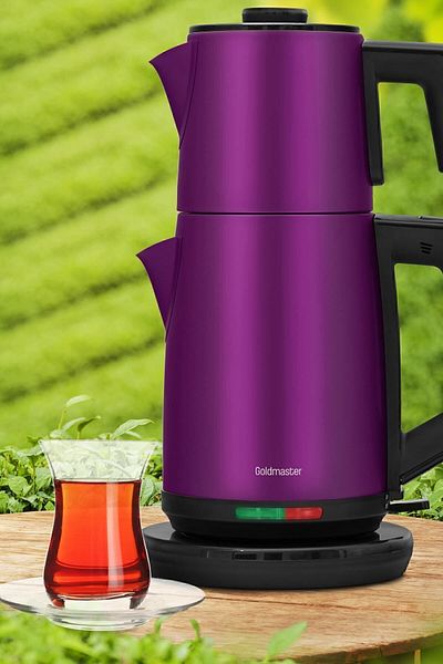 GOLDMASTER Acacia Violet Xl 2200 Watt Patented Drip-Free Design Steel Tea Maker and Kettle