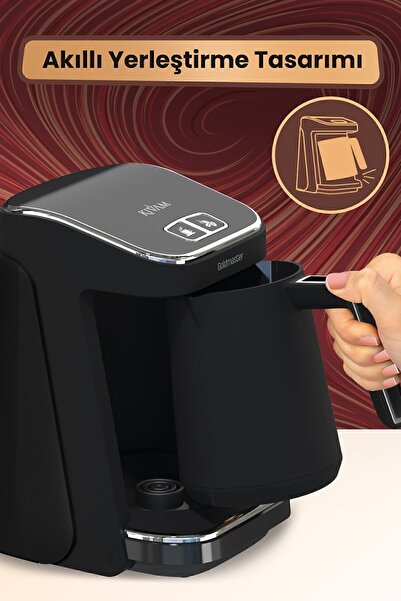 GOLDMASTER Kıvam Siyah Geniş Hazneli Akıllı Yerleştirme Patentli Türk Kahve Makinesi