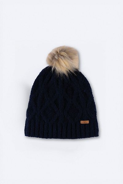 Nordbron Women's Navy Blue Pompom Beret Winter Plain Soft Textured Wool Logo Detailed Basic Nolly Patterned