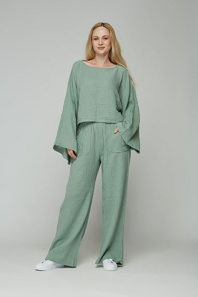estewoman Muslin 100% Cotton 2 Piece Set Trousers Blouse