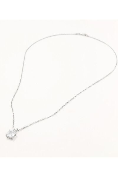 Marie Claire 18 Ayar Beyaz Altın Kaplama Gümüş Mini Beyaz Zirkon Tek Taş Kolye Shine Koleksiyon