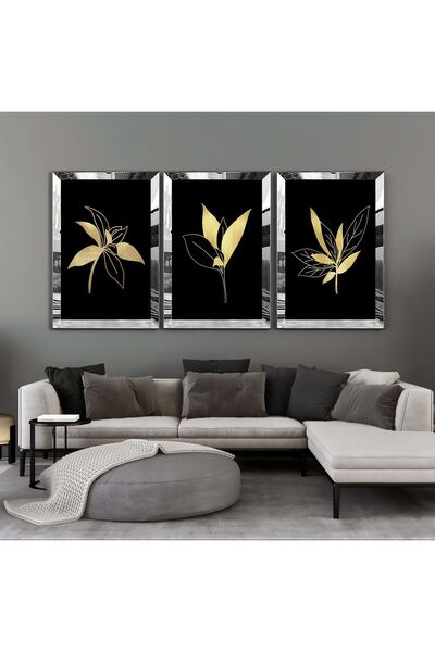 Harikabirev | Combinație de flori aur-negru 03 | Tablou MDF cu rama din plexiglas 3dky