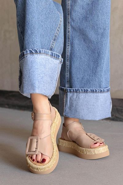 NILUFARR Ola Beige Genuine Leather Women's Sandals