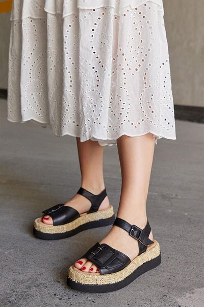 NILUFARR Ola Black Genuine Leather Women's Sandals