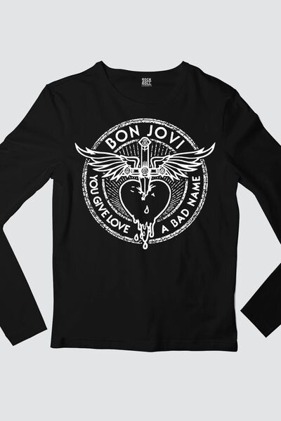 ROCKANDROLL Tricou pentru bărbați din bumbac pieptănat cu mânecă lungă, cu gât negru, cu aripi