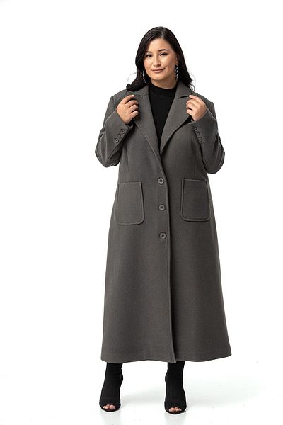 DISENTIS MODEST Large Size Gray Stamp Coat - Long Jacket Collar with Bag Pocket and Lining