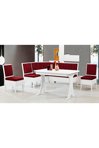 CaddeYıldız Riva Mutfak Köşe Takımı Beyaz - Bordo