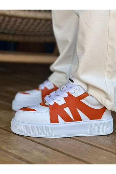 BZ Moda B2407 Star-X Ανδρικό Sneaker - Ορθοπεδική σόλα, Casual Skin, Λευκό/Πορτοκαλί CBT