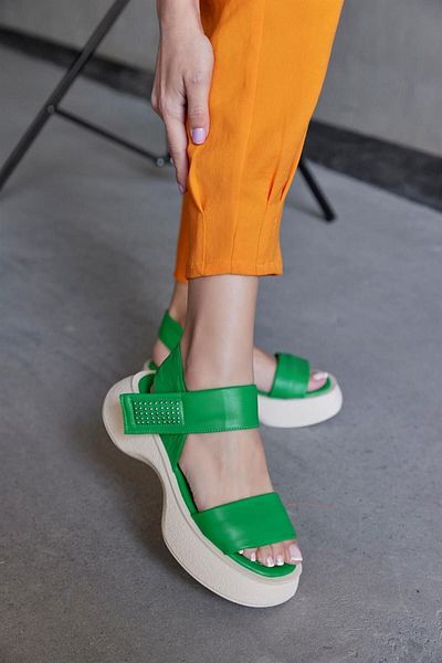 NILUFARR Maddy Green Genuine Leather Women's Sandals