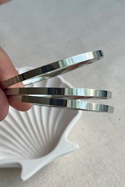 MODA Caprea Çelik Ajda Üçlü Yassı Kadın Bilezik Kararmaz Gümüş Renkli Üçlü Kadın Bileklik XBLZ