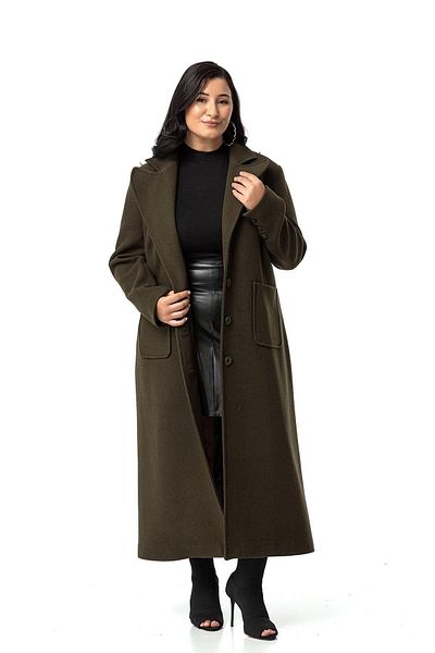 DISENTIS MODEST Long Khaki Stamp Coat - Large Size, Bag Pocket and Lined