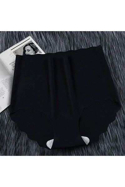SWEETKORSE Slip din mătase de gheață, elastic, cu talie înaltă, fără urme - negru, transparent, fără sudură, elastic subțire, respirabil