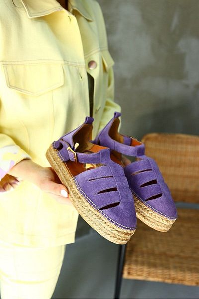 NILUFARR Daisy Lilac Suede Genuine Leather Women's Espadrille Sandals