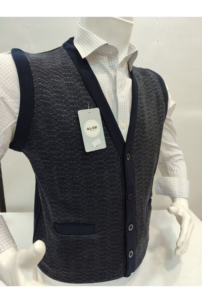 ALGE Men's Knitwear Vest - Steel Knit with Guncuoglu, Pockets and Buttons