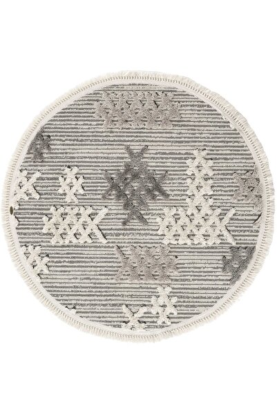 Cool Halı Sakura 2205 Gri Hav Toz Vermez Etnik Desenli Modern Dokuma Yuvarlak Salon Halısı