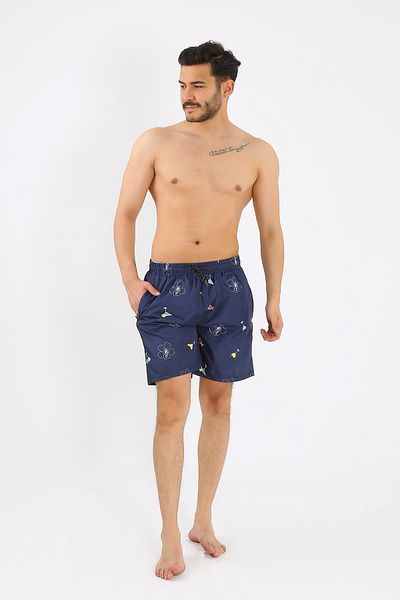 Akbeniz Ανδρικό σορτς κολύμβησης Navy Blue - με σχέδιο και τσέπες με φερμουάρ 27526