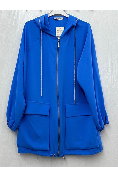 Esse Blue Hooded Zippered Jacket with Chain Detail 3173