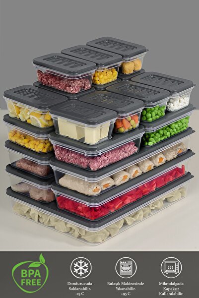Meleni Home 20 Pieces Microwave Compatible Organizer - Anthracite Storage Container 1X2400Ml 4X1170Ml 4X600Ml 11X240Ml