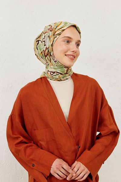 Fresh Coffee Color Bloom Pattern Cotton Vual Scarf