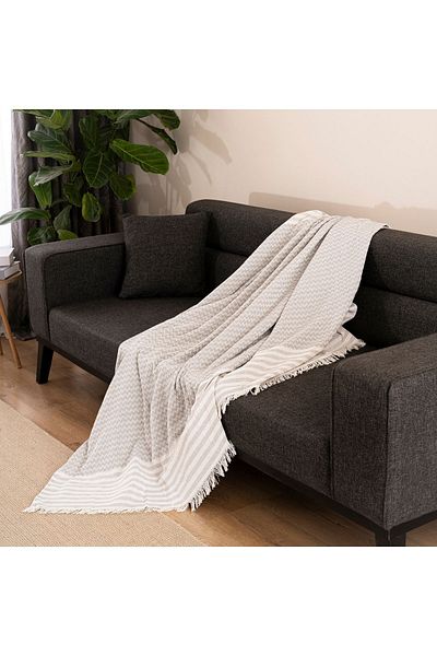 dafne moda Natural Sofa Cover/Shawl Light Gray