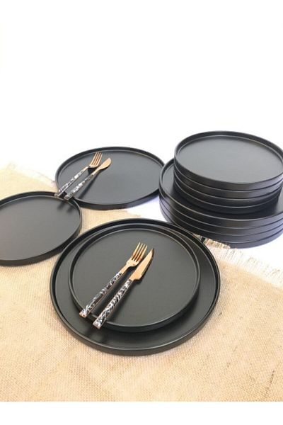 GULHANILE Stackable Matte Black 12 Piece Breakfast Set for 6 People