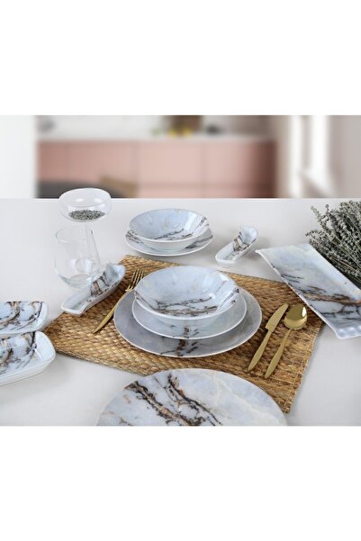 Keramika 21 Parça Mermer Kahvaltı Ve Yemek Takımı