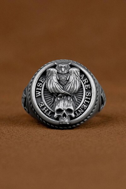 Savis Silver Eşsiz Masonik Sembol Ve Baykuş 925 Ayar Gümüş Yüzük