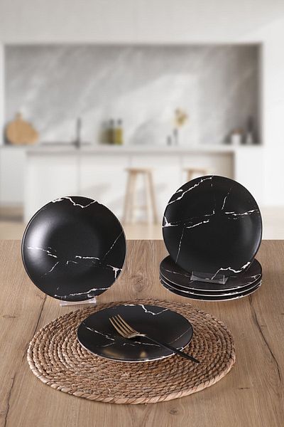 Keramika Matte Black Marble Patterned 20cm Cake Plate