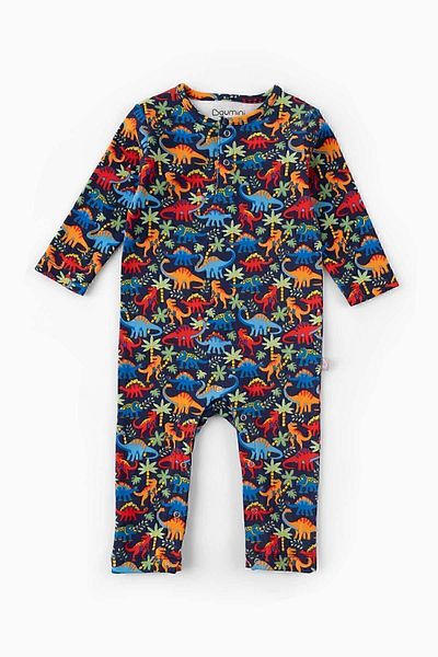 Boumini Colorful Dinosaur Print Baby Romper - Long Sleeve and Snaps
