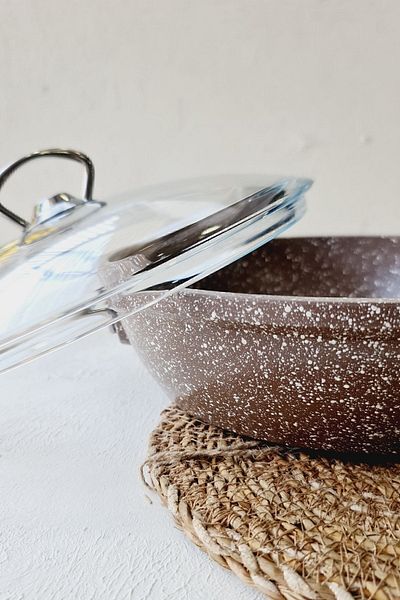 AKSU Taç Casting Flat Pot 24 Cm Brown Granite