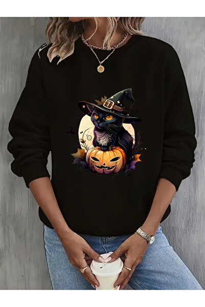 WOODROFFE هالوين هالوين تحت عنوان Crewneck أسود للجنسين البلوز المعتاد