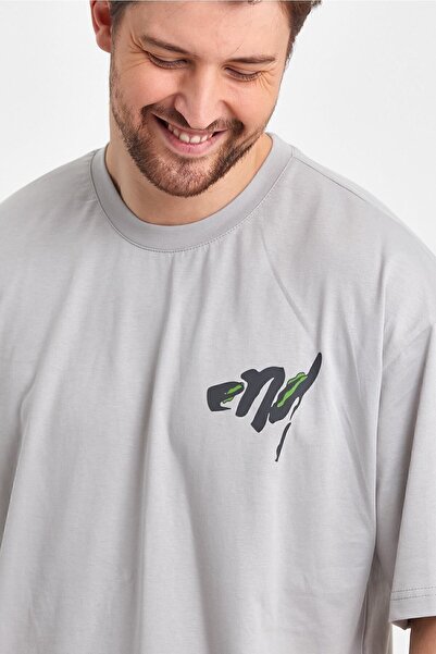 THE RULE Ανδρικό μπλουζάκι με στάμπα στο πίσω μέρος, 100% βαμβακερό φαρδύ φαρδύ κομμένο λαιμόκοψη με απαλή υφή γκρι μπλουζάκι