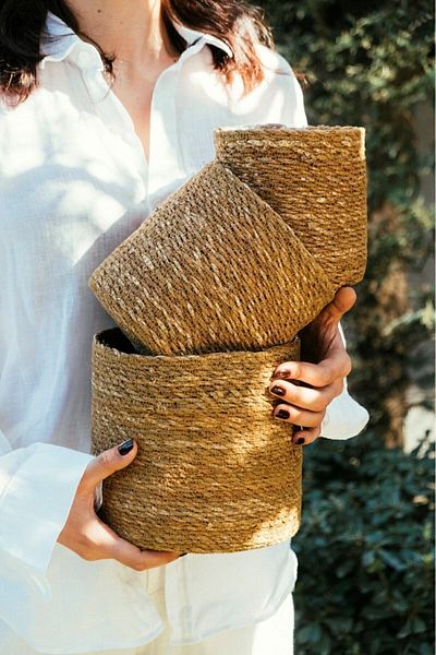 Arma House Natural Round Handmade Wicker Flower Pot Basket and Organizer with Nylon Inside 12*13 cm