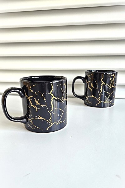 Keramika Black 10 Cm Gilt Marble Mug