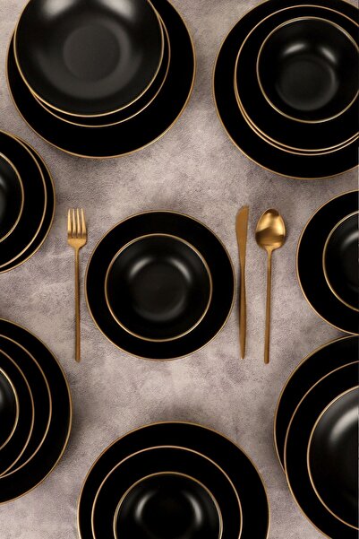 Keramika Alfa 24 Parça 6 Kişilik Yemek Takımı Mat Siyah