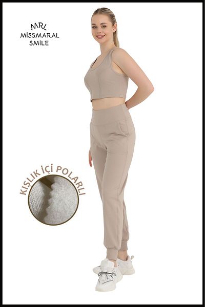 missmaral Γυναικείο πέτρινο χειμερινό φούτερ Jogger High Waist Raised Diver 1062