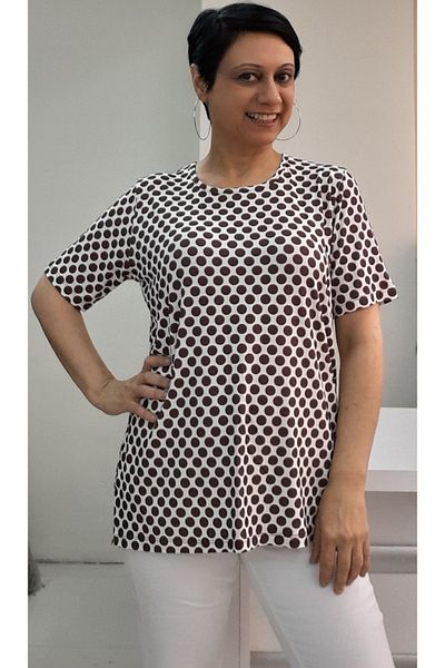 Mertcan Butik Brown polka dot short sleeve combed viscose t-shirt