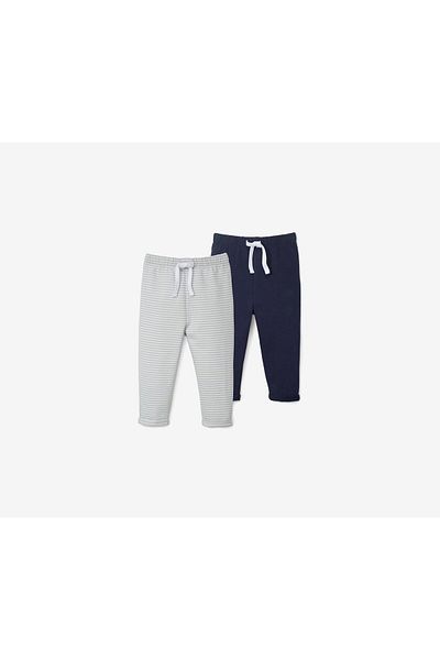 Tchibo Toddlers 2 Pieces Slip,on Trousers, Dark Blue And Striped Gray