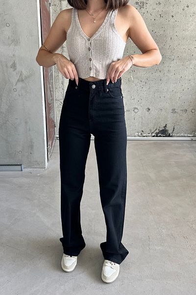 XRAY JEANS Pantaloni de damă cu talie înaltă, largi, negri, din denim Palazzo