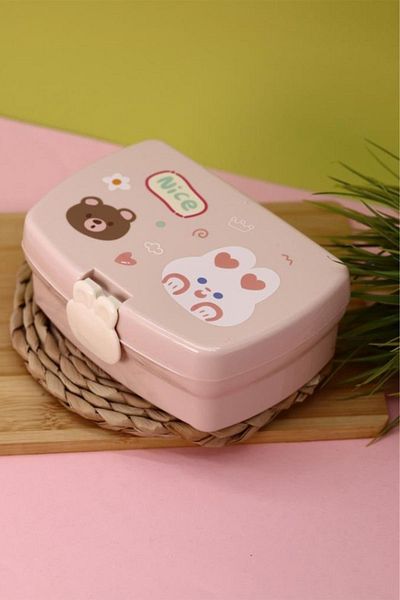 Ecrou Pink Cute Rabbit Fork Rectangular Feeding and Storage Container