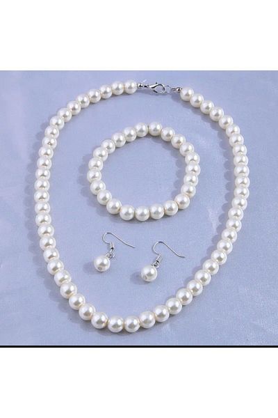 MODAMAYS Set of 3 Pearls - Bracelet, Earrings and Necklace