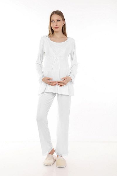 Luvmabelly Myra9705 Lace Breastfeeding Maternity Pajama Set -ecru