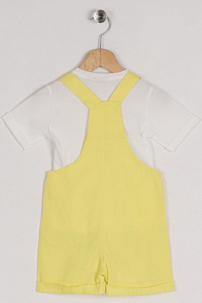 zepkids Crew Neck Short Sleeve Panda Figured Inner T-shirt Yellow Color Boy's Shorts Salopet