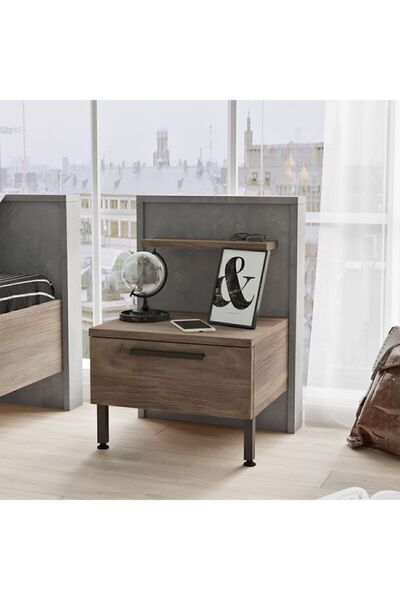 Yurudesign New Home Tekli Komodin Metal Ayak Beton-kahve Hm5-cg