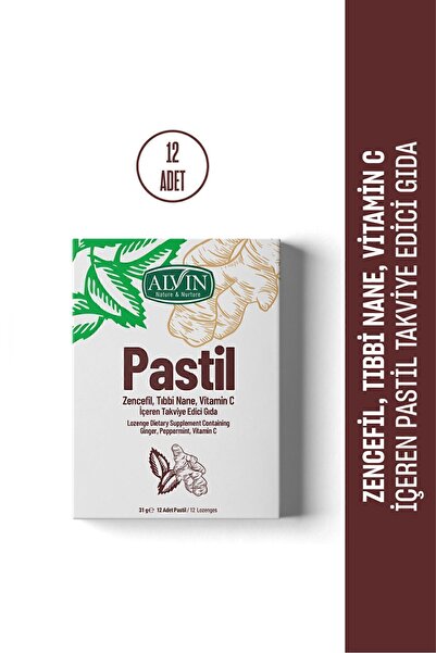 Alvin Zencefil, Nane, Vitamin C Içeren Pastil Takviye Edici Gıda, 12 Adet Pastil