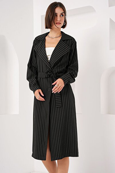 Bigdart 5853 Модель з двобортним коміром чорний тренчкот